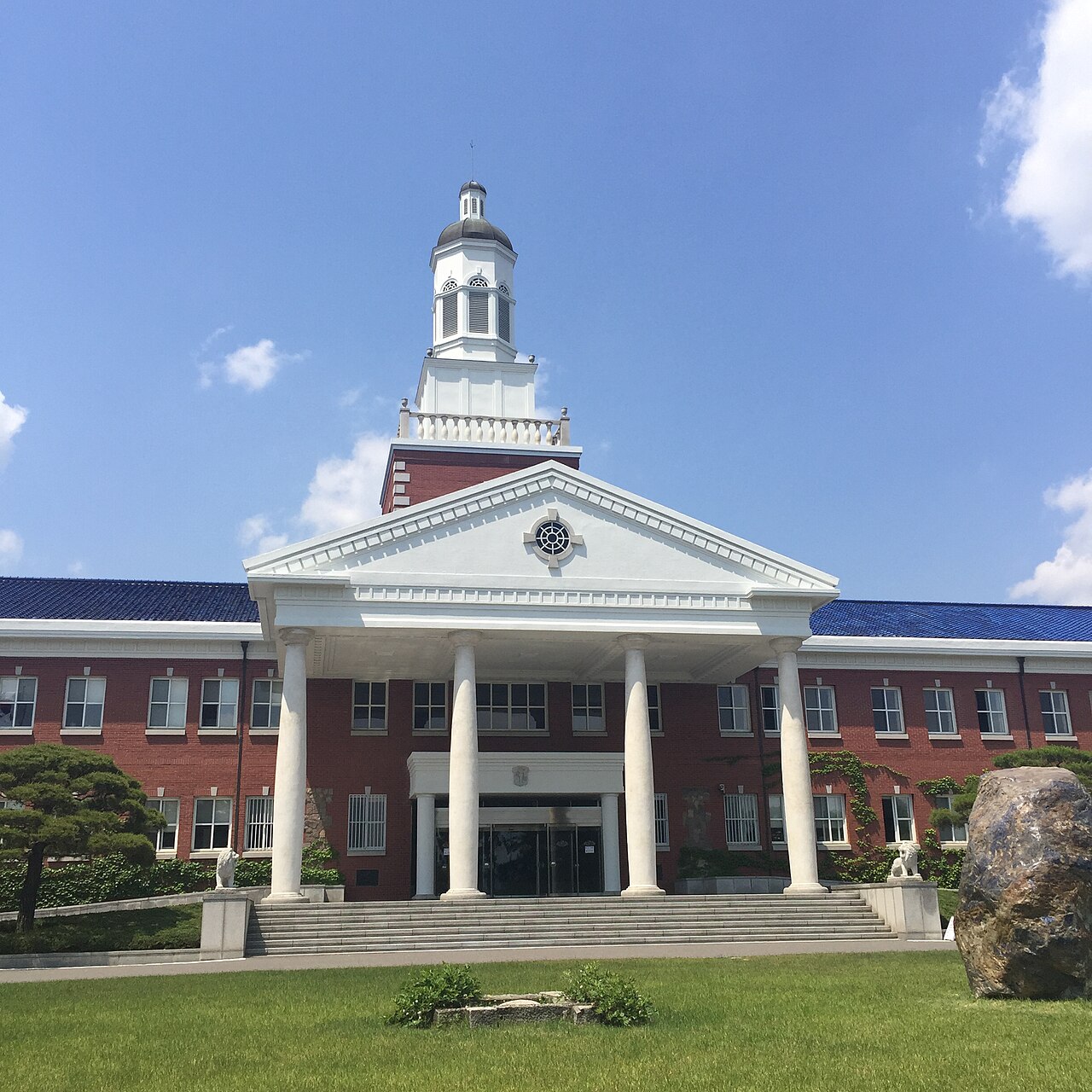 The columned main building of Keimyung University in Daegu, Teach You a Lesson's Chukmyeong Foreign Language High School